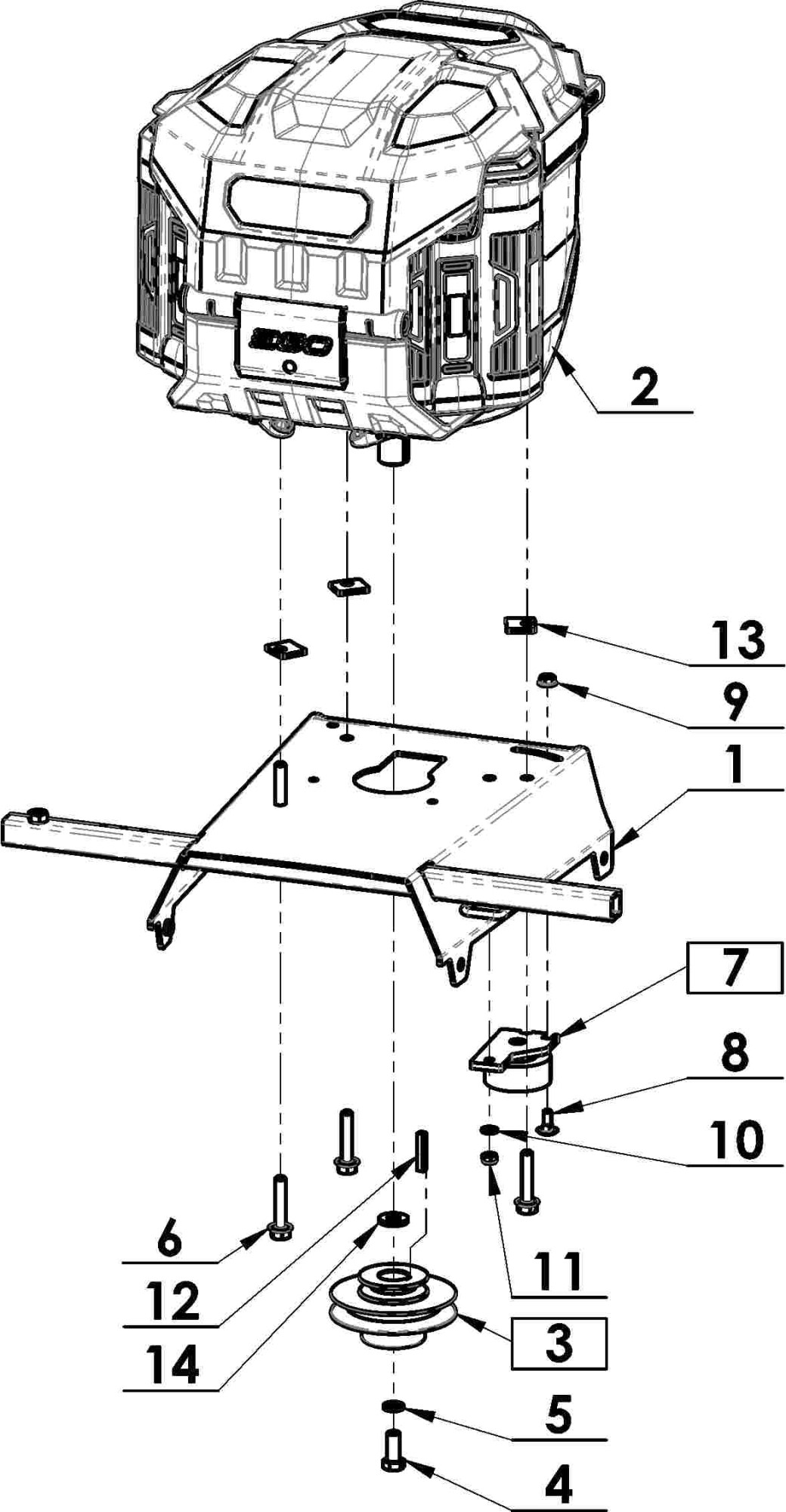 Deska s motorem EGO s řemenicí